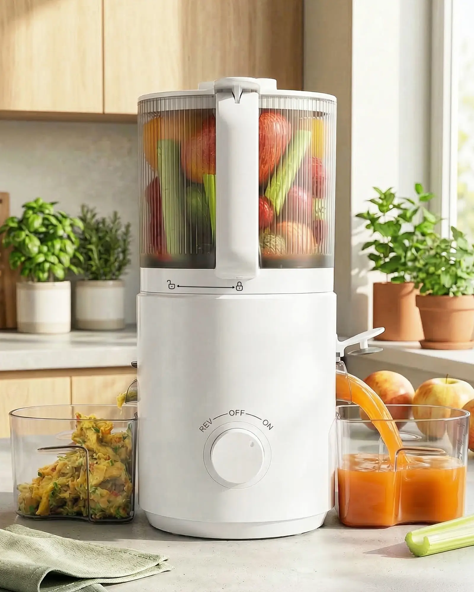 3-in-1 Masticating Juicer Machines, 7-inch Wide Feed Chute Cold Press Juicer, Whole Fruit & Vegetable Juicing, Sorbet & Nut Milk Maker, Gift for Her & Him，Easy to Clean, 120oz Large Capacity