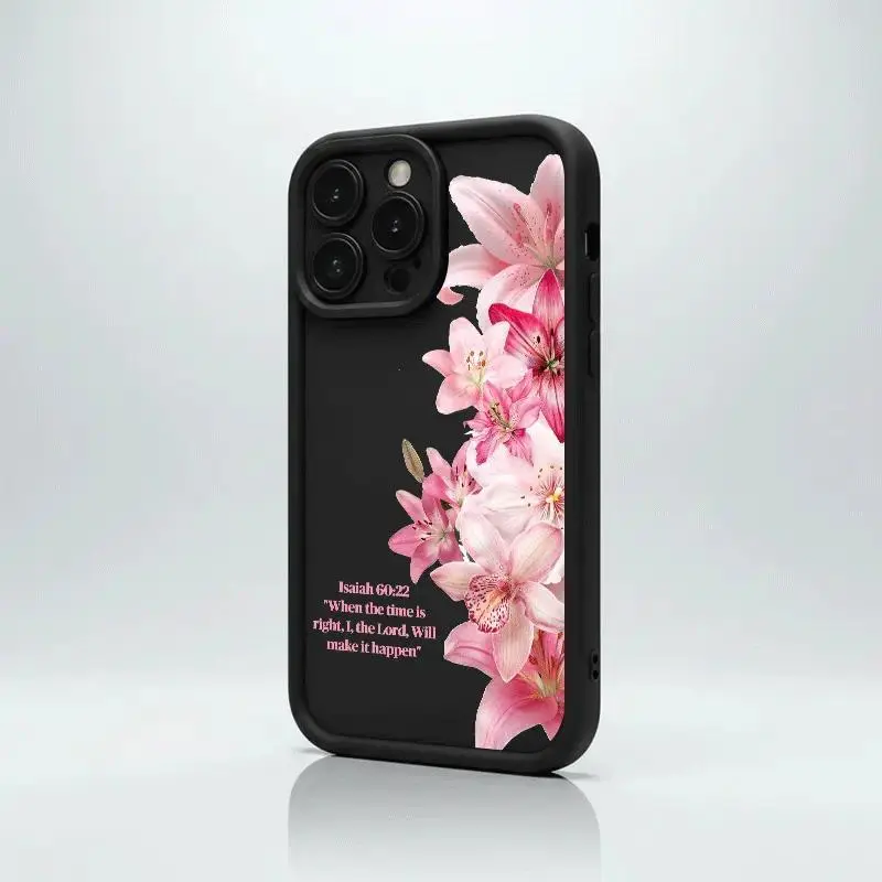 Religious Inspirational Pink Lily Bible Verse Celestial Eye Soft TPU Phone Case for iPhone 11 12 13,14,15,16,17 Pro Max iOS Devices - Shockproof Anti-Drop Slim Fit Electronic Accessories