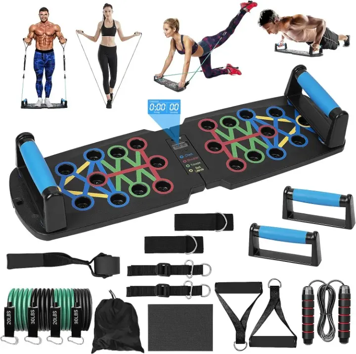 Home Gym Equipment, with Automatic Count Push Up Board, 30 in 1 Home Workout Set with Foldable Push Up Bar, Resistance Band, Jump Rope, Drawstring Bag, Back, Abdominal Workout