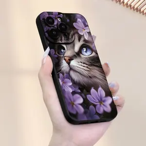 Cat And Flower Patterned Phone Case, New Hot-Selling Frosted Feel Phone Cover, Suitable for Iphone 16/15/14/13/12/11/X/XR/XS/8/7/SE Mini Plus Pro Max Series, Fully Wrapped Protection Against Shocks, Drops, And Fingerprints.