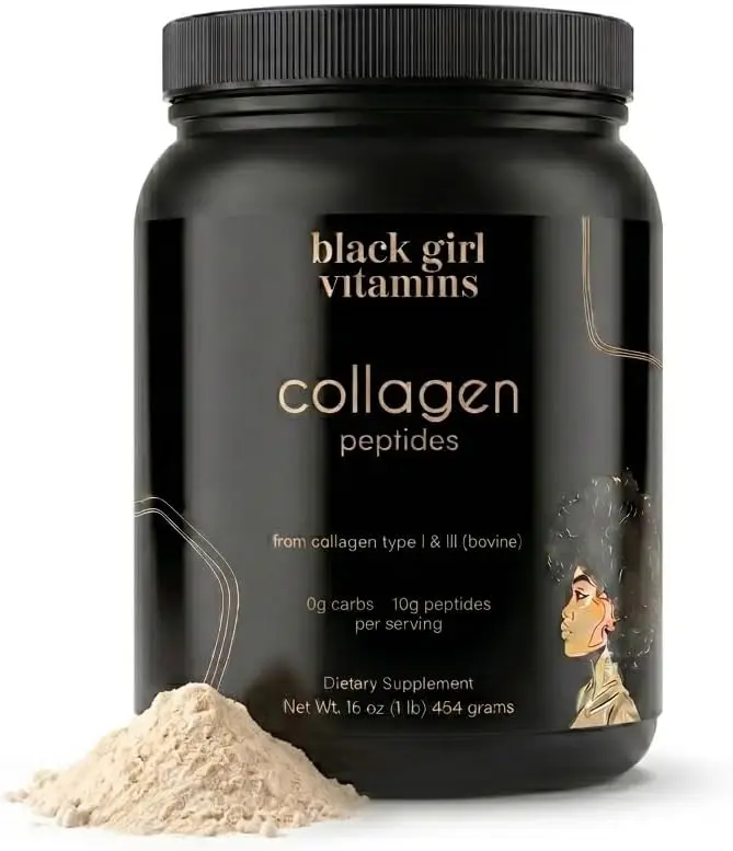Black Girl Vitamins Collagen Peptides Supplement Powder - Unflavored Hydrolyzed, Dairy-Free, Gluten-Free - Supports Skin, Hair & Nails - 16oz