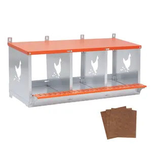 Heavy-Duty Metal 3-Room Chicken Nesting Box, Egg-Laying Chicken Coop Accessory (31.8" L x 17" W x 15" H)