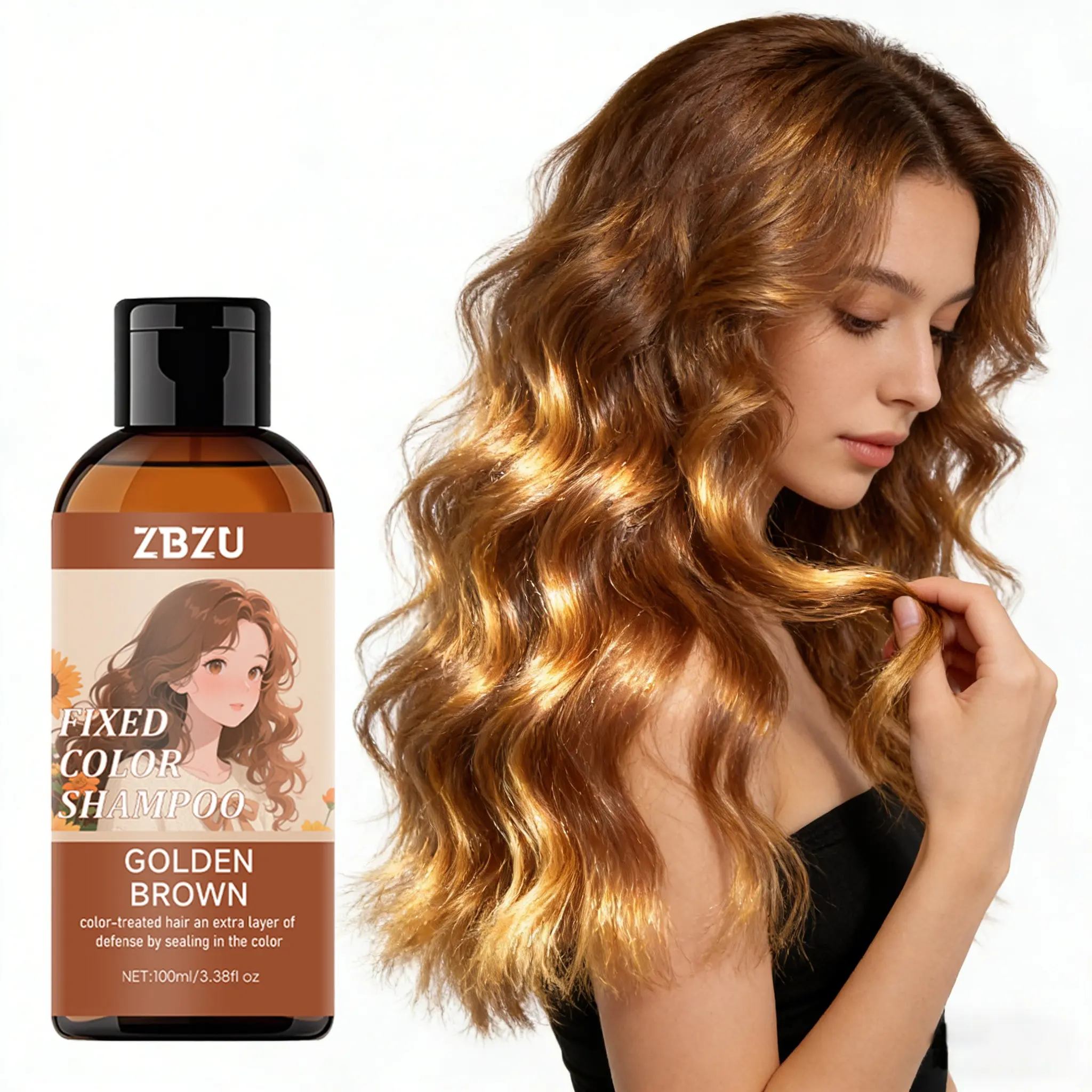100ml Golden Brown Color-Protect Shampoo (with Hyaluronic Acid) | Haircare Gentle Formula, Deeply Cleanses & Moisturizes, Prevents Dryness & Frizz, Locks in Color & Protects Dyed Golden Shades from Fading