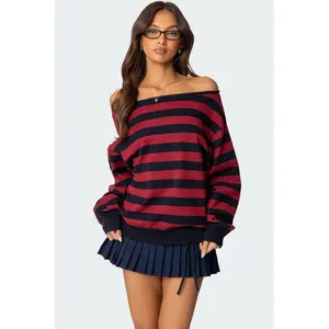 Sterling Striped Off Shoulder Sweater Sterling Striped Off Shoulder Sweater