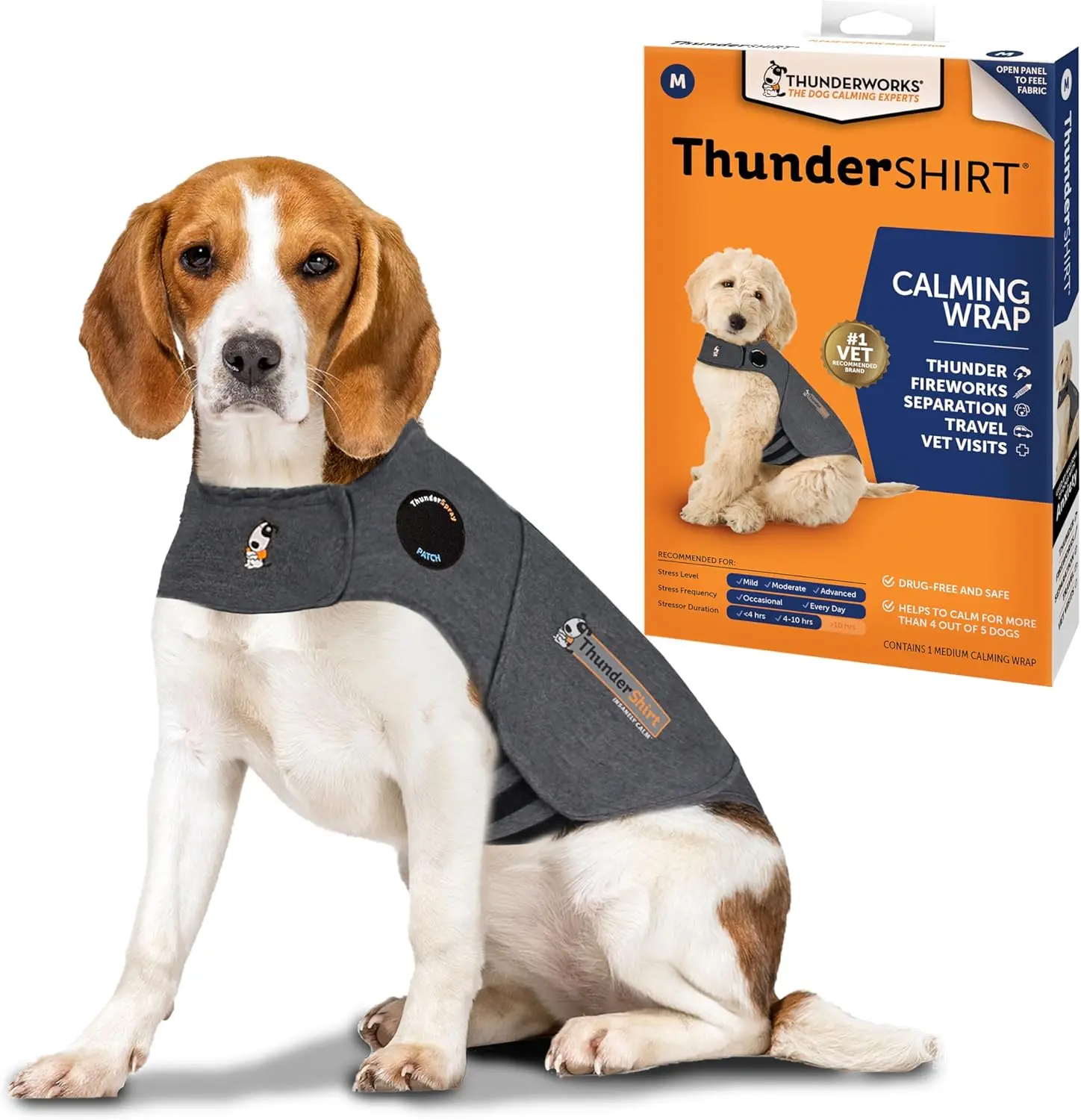 ThunderShirt Dog Calming Anxiety Vest Harness - Medium, Heather Gray, Skin-Friendly, Reduces Stress from Thunder & Fireworks