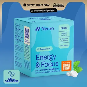 Neuro Energy Caffeine Gum/Mints for Energy & Focus - Sugar-Free with L theanine, Caffeine, Vitamin B12 & Vitamin B6 - Peppermint Flavor
