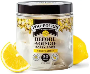 Poo-Pourri Before-You-Go 2-in-1 Toilet Potty Pods, Original Citrus, 20 Ct, Bathroom Odor Deodorizer and Toilet Cleaner with Essential Oils, Lemon, Bergamot and Lemongrass Scent