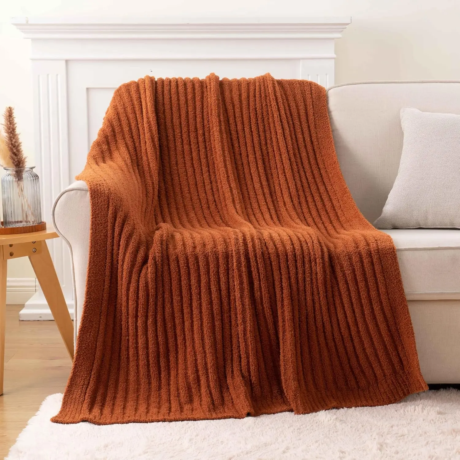 Soft Throw Blanket for Couch, Knit Fuzzy Plush Caramel Throw Blankets, Cozy Warm Lightweight Blanket for Bed, Sofa, Fall  Decor, 50"x60"