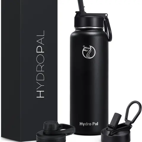 Hydropal 40oz Insulated Stainless Steel Tumbler Water Bottle - Heat Resistant Flask with Sporty Ombre Design, 2 Leakproof Lids (Straw & Spout), Handle for Gym Stuff, Camping Use