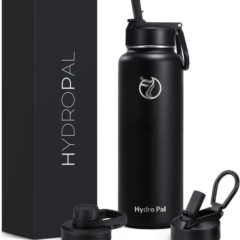 Hydropal 40oz Insulated Stainless Steel Tumbler Water Bottle - Heat Resistant Flask with Sporty Ombre Design, 2 Leakproof Lids (Straw & Spout), Handle for Gym Stuff, Camping Use