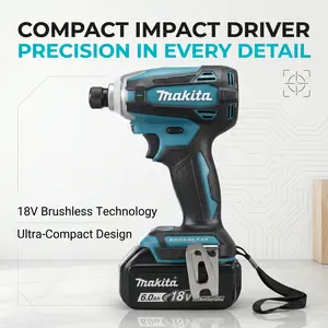 Makita DTD172 1/4" Impact Driver - Tool Only or Kit, Quick-Shift Mode, Dual LED Work Lights, Ultra-Short Body for Tight Access, Anti-Slip Handle, for Automotive Fastening, Workshop Projects