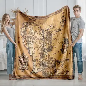 1 piece Classic Map of Middle-earth themed flannel blanket - All-season flannel blanket, suitable for sofas and beds, super soft and comfortable, modern geometric pattern design, digital printing, 100% polyester material, machine washable, suitable