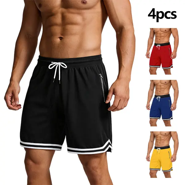 Men's Athletic Basketball Shorts, 4-Pack Breathable Baggy Fit with Elastic Waistband and Zipper Pockets for All-Season Wear, Men’s Shorts, Athleisure Bottoms, Daily Wear Sportswear, Activewear Men's Shorts