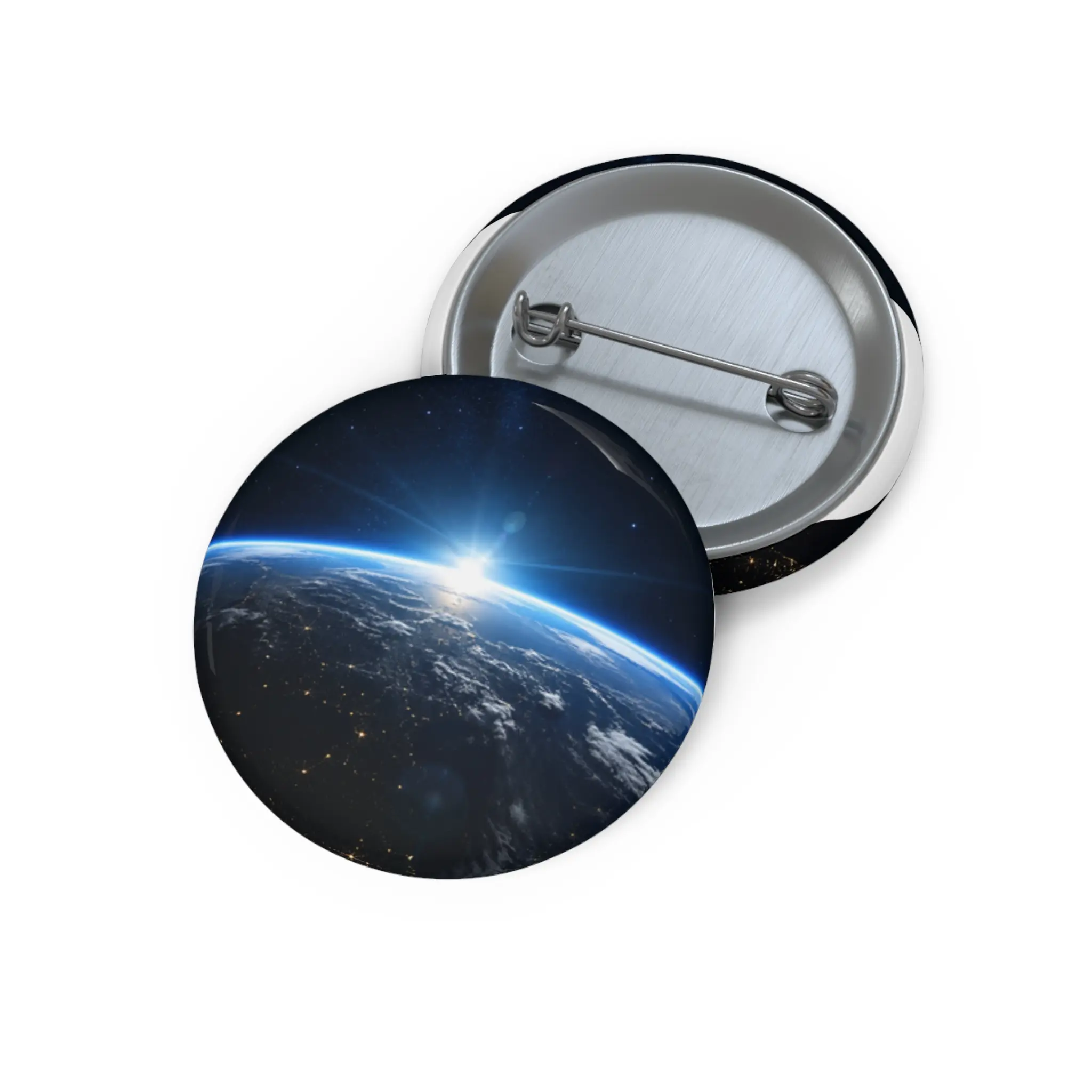 Planet Earth Space Theme Pin Button - Earth View, Sunrise Glow, Multi-Size Office Identification Badge Accessory, Office Stationery Supply, Travel Gift