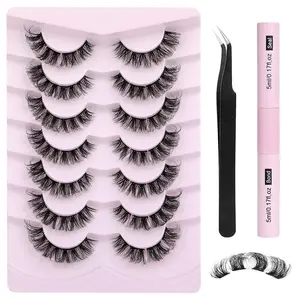 D Curl False Eyelashes with Eyelash Glue & Tweezers, 1 Set Natural Curling Fake Eyelash for Eyelashes Extensions, Volumized Faux Lashes for Makeup Enhancement, DIY Eyelash Extensions