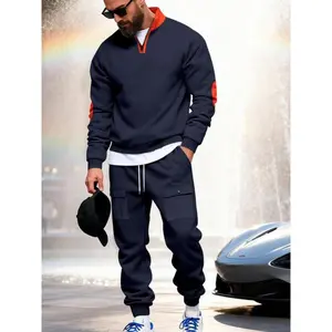 Men’s Winter New Heavyweight Fleece-Lined Loose-Fit Stand-Collar Casual Sweatshirt and Cargo Pants Set, Warm & Comfortable