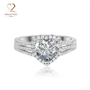 Delzzad 2ct S925 Heart Cut VVS Synthetic Moissanite Sparkling Love Ring Wedding Anniversary Gift For Women