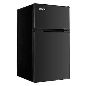 VEVOR Mini Fridge with Freezer, 3.2 Cu.Ft, Two Door Compact Refrigerator, Adjustable Temperature, Shelf, Energy Efficient Small Fridge, Reversible Door, Low Noise, for Bedroom, Dorm, Office, Black