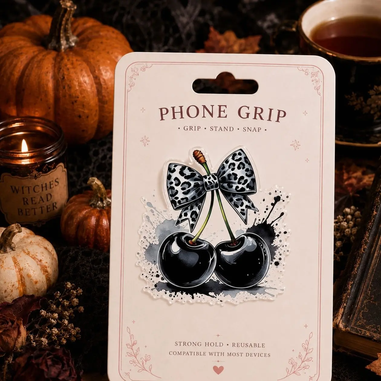 Magnetic Black Cherry Phone Grip Acrylic Phone Holder Coquette Gothic Phone Stand