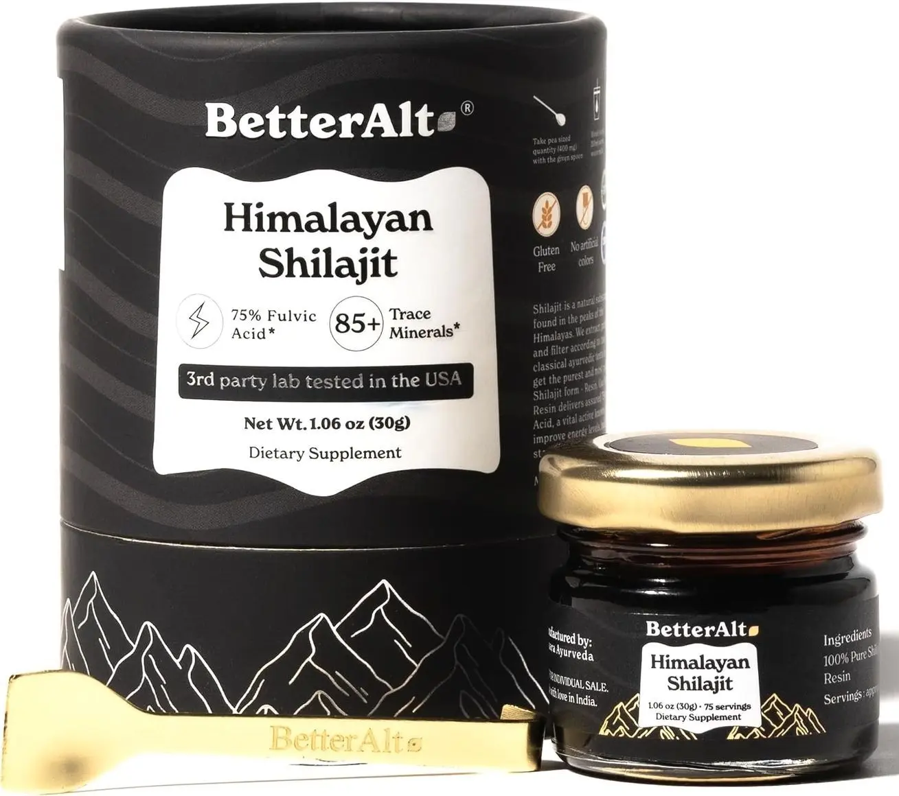 Better Alt Pure Himalayan Shilajit Resin Pack of 1 High Potency Gold Grade 150 Servings for Energy Boost & Immune Support, 85+ Trace Minerals, 75%+ Fulvic Acid, with Lab Test Report,400 mgundefined