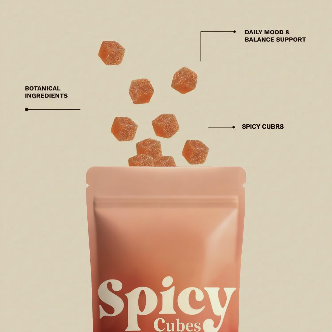 Spicy Cubes Dailies - 60 Gummies - Spicy Cubes Gummies Maca Root Extract,L-Theanine, Caffeine & Ginger No Live Cultures -Dietary Supplement
