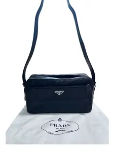 Pre-owned PRADA Nylon and Leather Crossbody Bags Black Camera bag with Dustbag