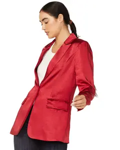 Skies Are Blue Women's Satin Blazer - 24826-Rd