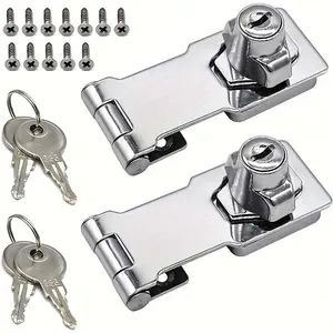 1 set of heavy-duty stainless steel 2-in-1 locking plate with key lock and door bolt-90-degree rotation locking mechanism, easy to install, suitable for metal/wood cabinets, desks, wardrobes, toolboxes, mailboxes, offices and hotel lock sets.