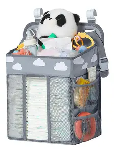 Foldable Baby Bed Storage Bag, Simple Design Diaper Organizer, Multi-Purpose Hanging Pouch for Newborns, Infant Bed Head Storage, Diaper Caddy