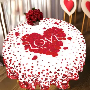1pc Round Tablecloth Compatible for Weddings, & Proposals - Elegant Round Table Cover with - 59-Inch/59.06inch Diameter, Indoor/Outdoor Use for Valentine's Day, Engagement Decor - 100% Table