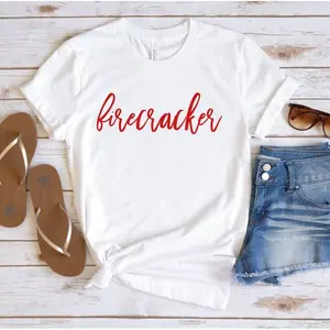 FIRECRACKER 4th of July Shirt Women, Soft Comfort Fit Short Sleeve Casual Tee, 4th of July Shirt, Gift For American, Independence Shirt, Freedom TShirt