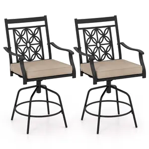 COSTWAY - Outdoor Swivel Bar Stools Set of 2 with Seat Cushions-Brown