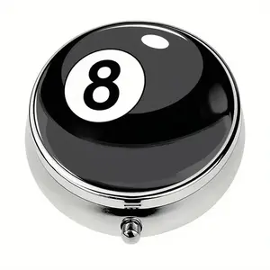 Magic 8-Ball Design Metal Pill Organizer, 3 Compartment Portable Medicine Case, Food Safe & Durable, Pocket Size for Meds & Vitamins