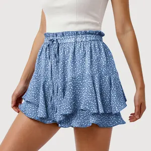 JEKAOYI High Waist Elastic Drawstring Mini A-Line Floral Skort