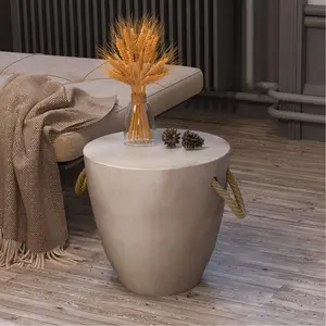 Grey Concrete Side Table, Outdoor Patio Side Table, 17’ Outdoor Decorative Table with Twine, Patio Side Table End Table, Side Table Garden Bench