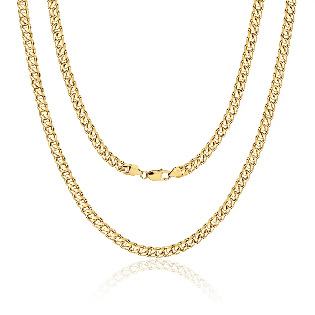 Men's 3mm 14K Miami Cuban Chain Necklace, Fashion Hip Hop Stainless Steel Cuban Necklace, 18-24 Inch Necklace