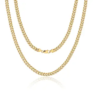 Men's 3mm 14K Miami Cuban Chain Necklace, Fashion Hip Hop Stainless Steel Cuban Necklace, 18-24 Inch Necklace