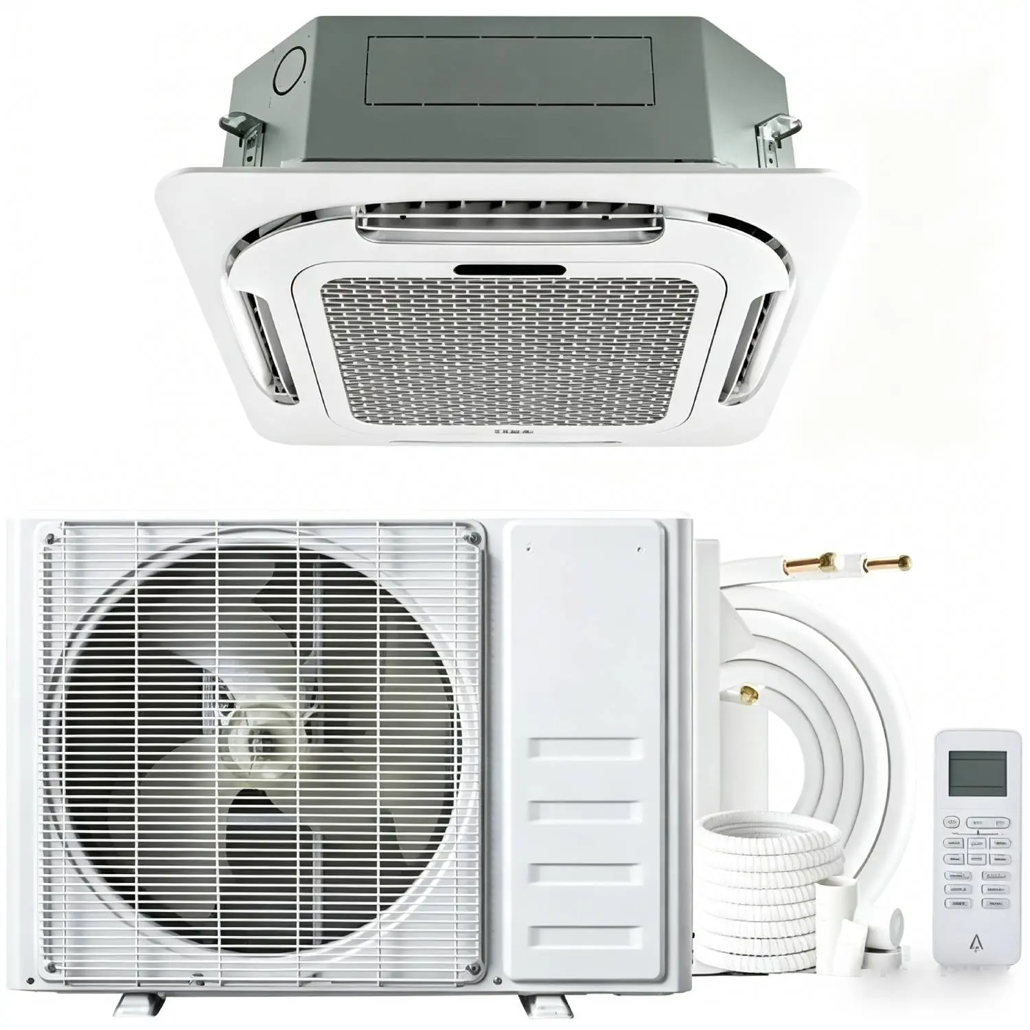24000 BTU Ceiling Cassette Mini Split AC & Heat Pump, 22.5 SEER2, WiFi, 230V, 360° Airflow, 25FT Kit