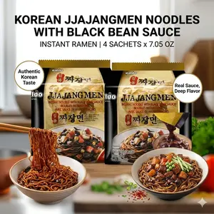 2Pack Paldo Jjajangmen Korean Instant Black Bean Sauce Noodles, Authentic Rich Liquid Sauce (Not Powder), Thick & Chewy Ramen, 7.05 oz per Sachet, 4 Count each - Total 8 Servings