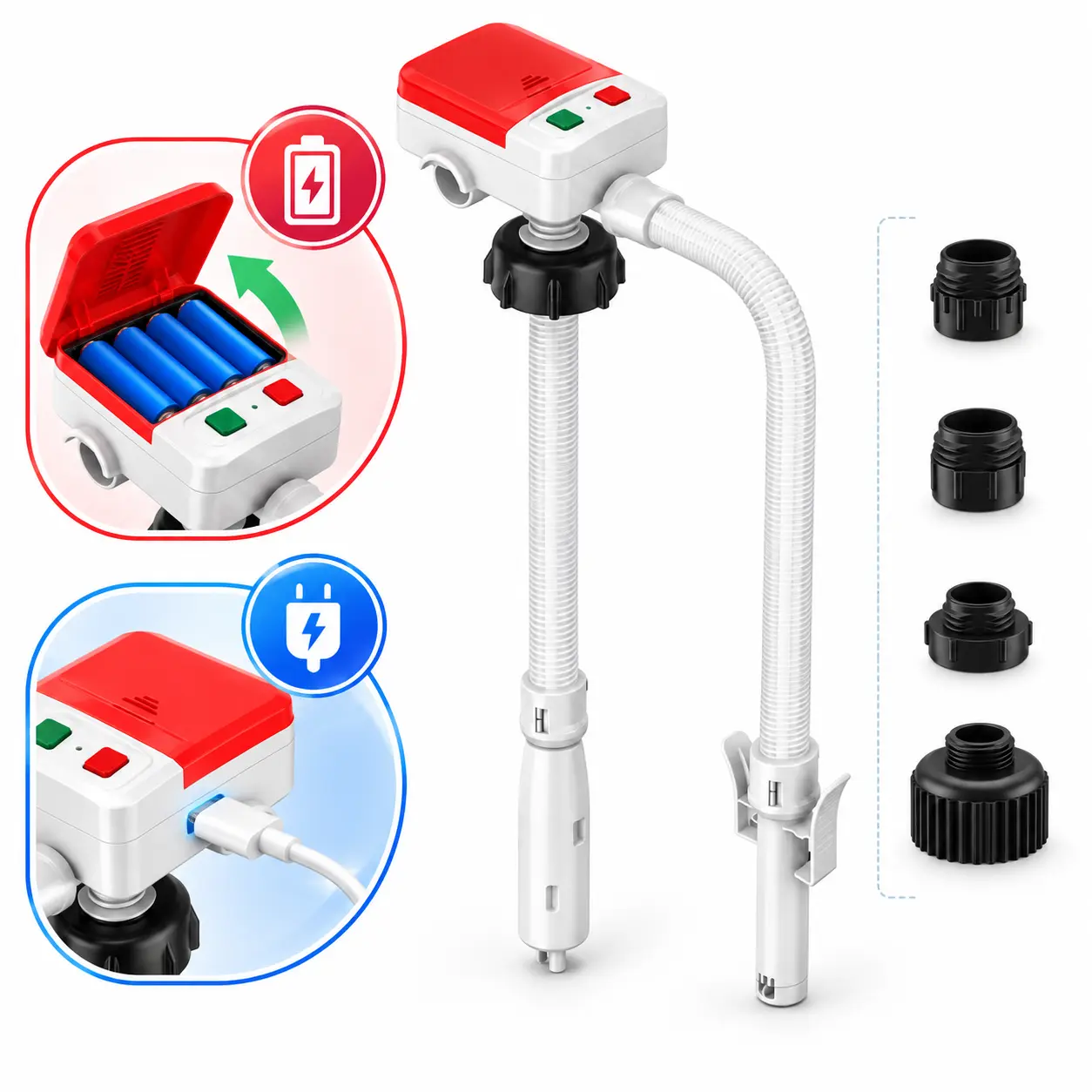 SHEKAR Dual Power Liquid Transfer Pump, Rechargeable & Battery Powered, Auto-Stop 3.2 GPM Portable Pump for Gasoline, Diesel, Kerosene, Cars, Lawn Mowers & Farm Equipment（suitable for VP barrels）