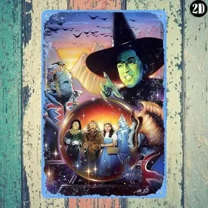 Vintage Design Aluminum Tin Sign Wizard of Oz Retro Wall Art Hand Drawn Artwork for Home Bar Cafe Bedroom Living Room Halloween Christmas Gift Decor