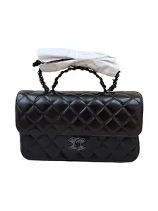 Pre-owned CHANEL leather Crossbody Bags So Black Rectangular Mini Top Handle Flap Bag