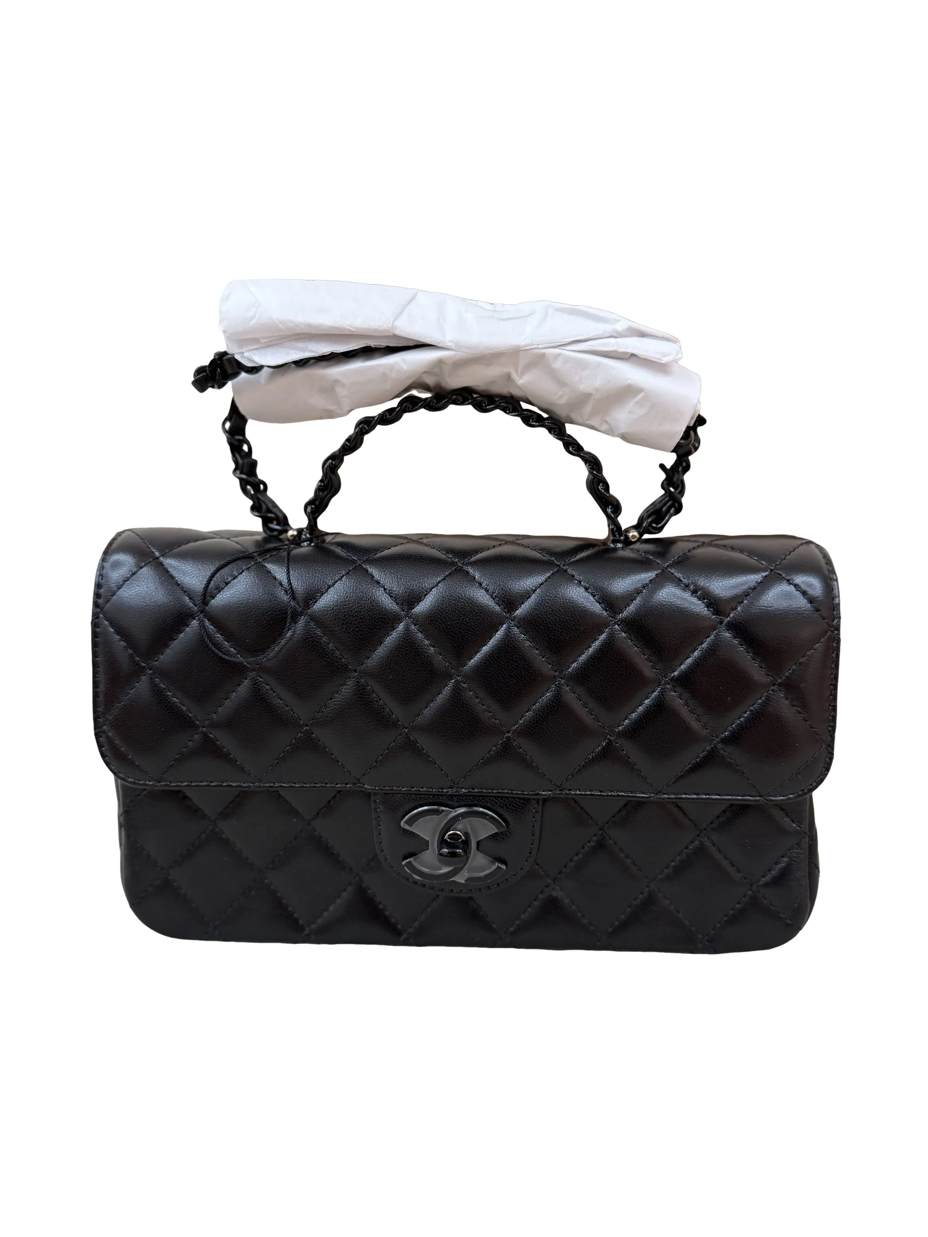 Pre-owned CHANEL leather Crossbody Bags So Black Rectangular Mini Top Handle Flap Bag
