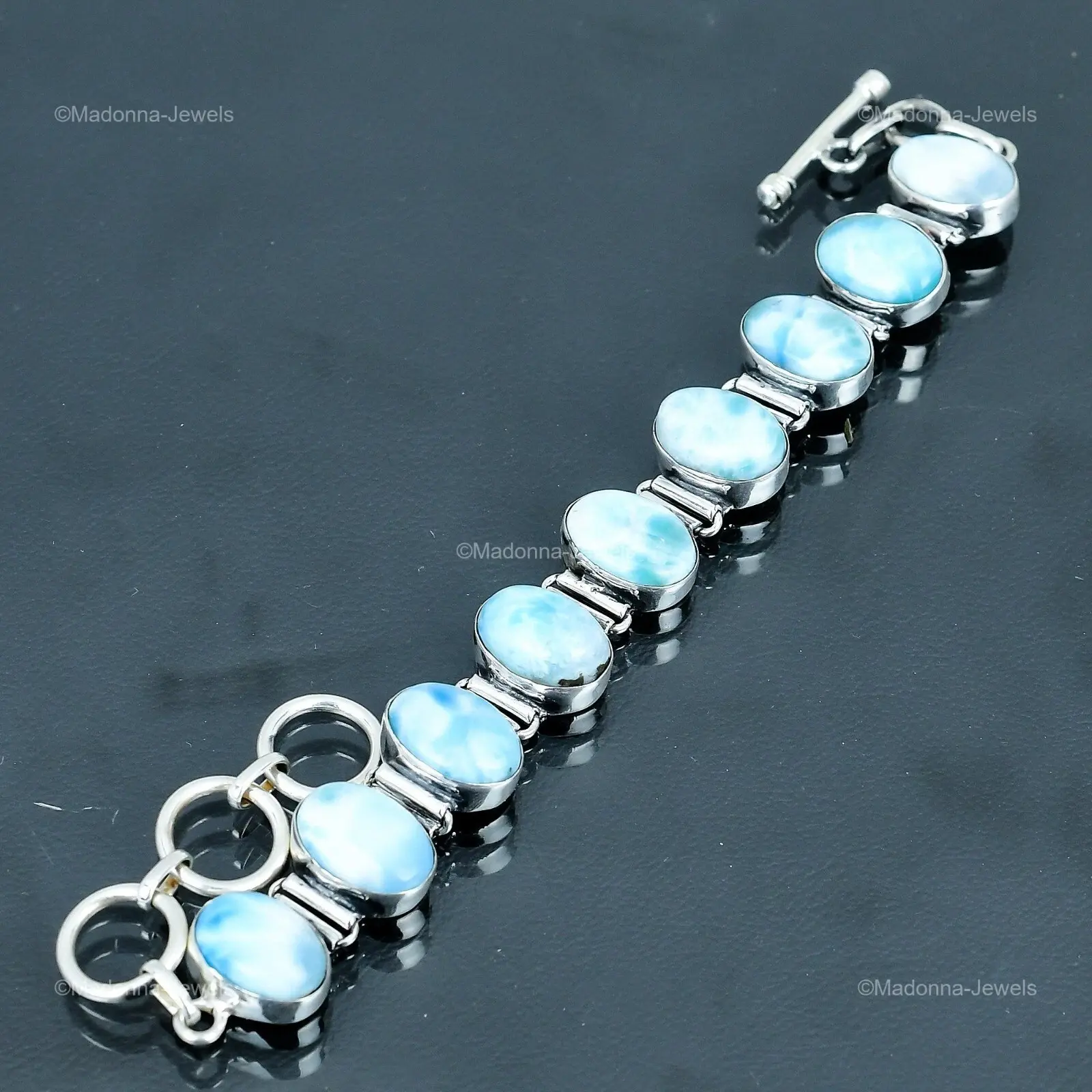 Memorial Day Sale Larimar Gemstone Sterling Silver Chain Throat Chakra Bracelet