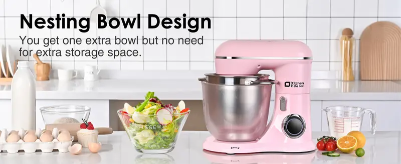 Product Introduction of Kitchen in the box Stand Mixer, 4.5QT+5QT Two bowls Electric Food Mixer, 10 Speeds Kitchen Mixer for Daily Use with Egg Whisk, Dough Hook, Flat Beater 13