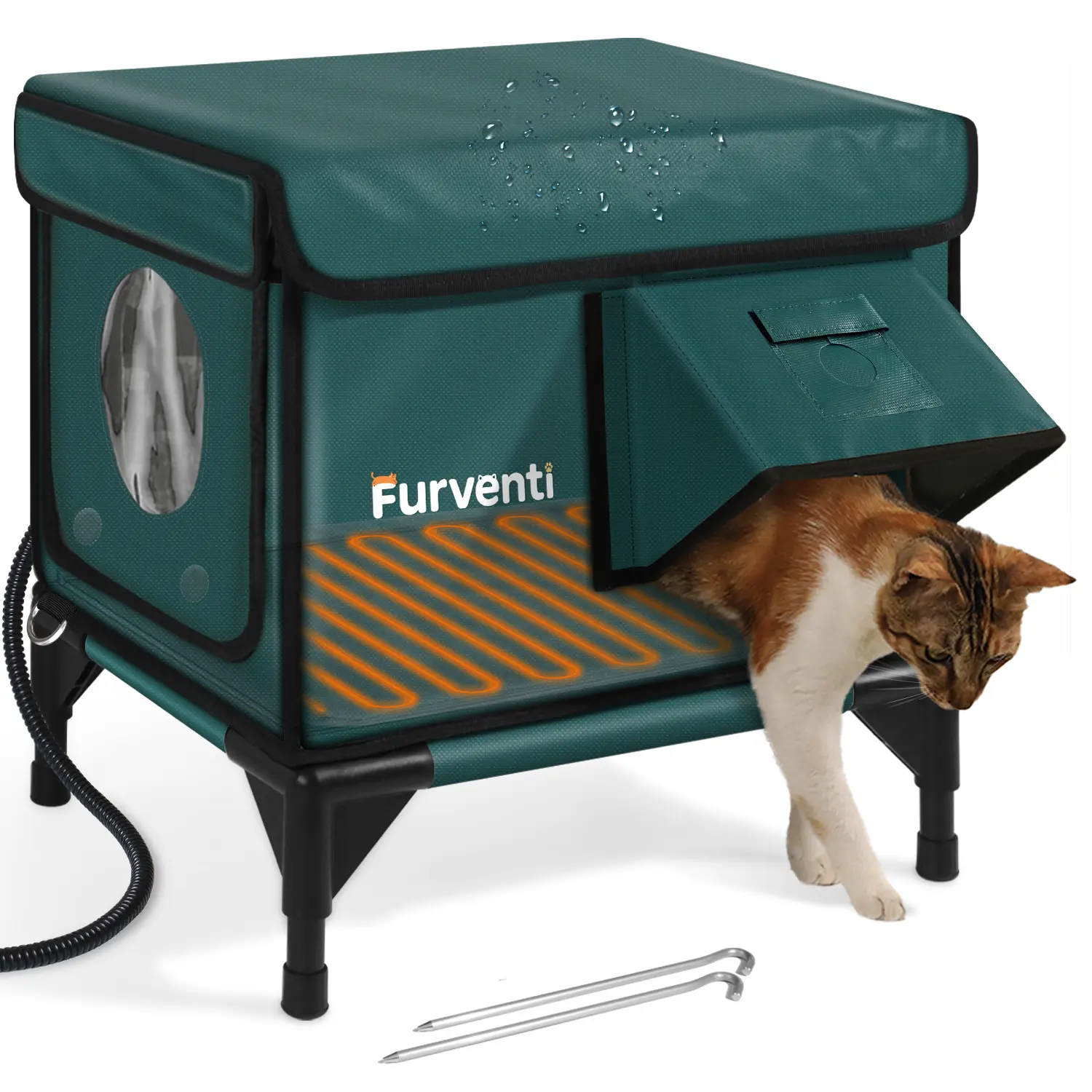 Clawsable Indestructible Heated Cat House for Outside Winter, 100% Waterproof, Safe Escape Door, Insulated Outdoor Cat Shelter with Heater for Feral Barn Cat Kitty