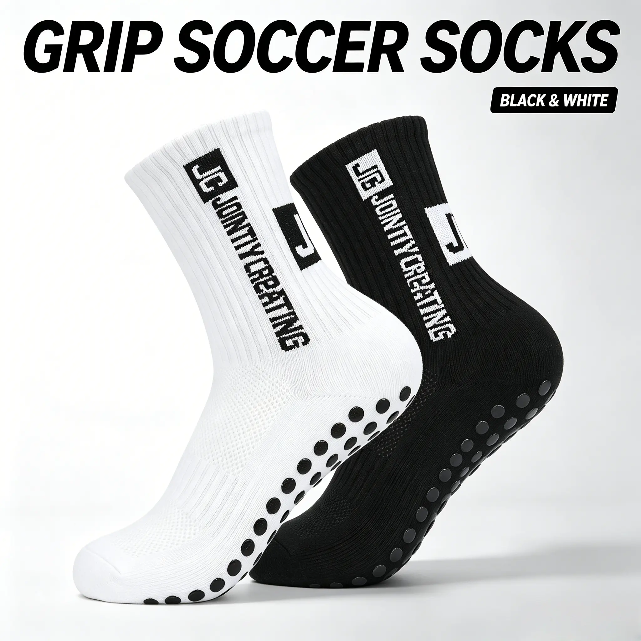 Men Anti Slip Grip Soccer Socks, Full Sole Silicone Traction Pads Athletic Socks, Breathable Non-Slip Football Basketball Training Sports Socks for Youth Adult Players