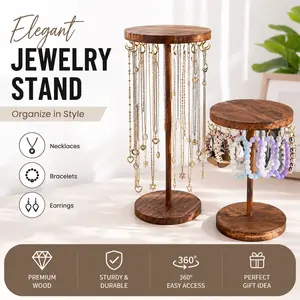 1pc Retro Wooden Jewelry Display Stand - Oval Desktop Storage Box, Suitable for Necklaces, Pendants, Bracelets-Multi functional Home and Kitchen Accessories, No Need for Power, Jewelry Tower