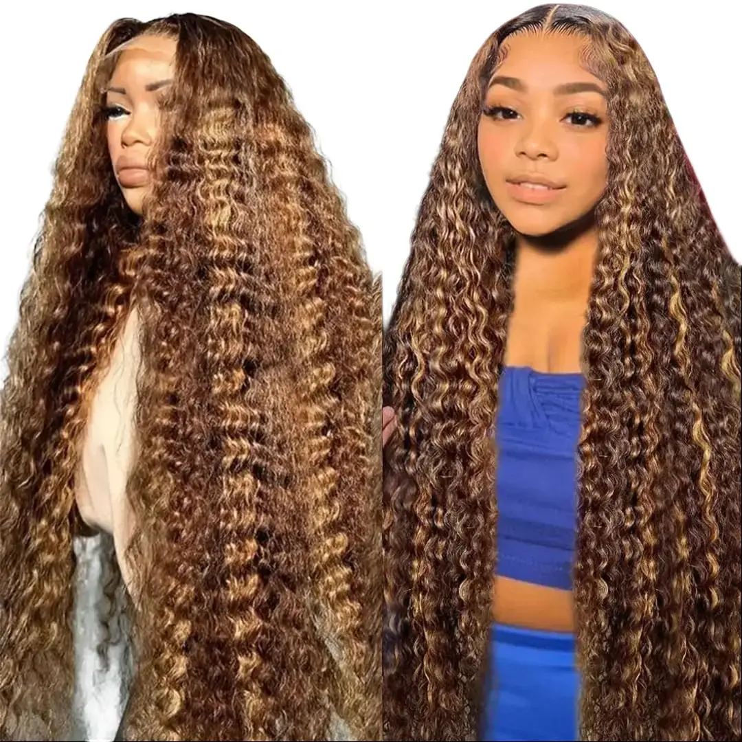 Deep Wave Lace Front Wig, 30 Inch Honey Blonde Ombre (4/27 Highlight) Human Hair, 13x6 HD Transparent Lace for a Realistic, Breathable Look for Women