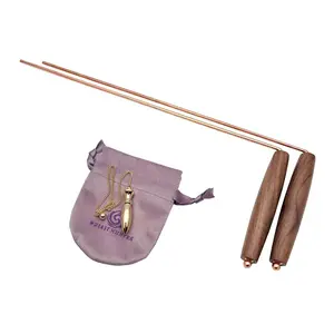 Dowsing Rods Kit - Natural Walnut Wooden Handles Divining Rods with Brass Karnak Pendulum & Velvet Bag for Spirit Rods Witching Sticks Gold Paranormal Yes No